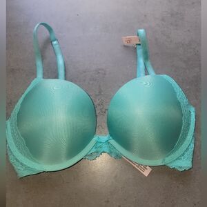 Victorias Secret Dream Angels Push Up Lace Underwire Trim Teal Bra 32D